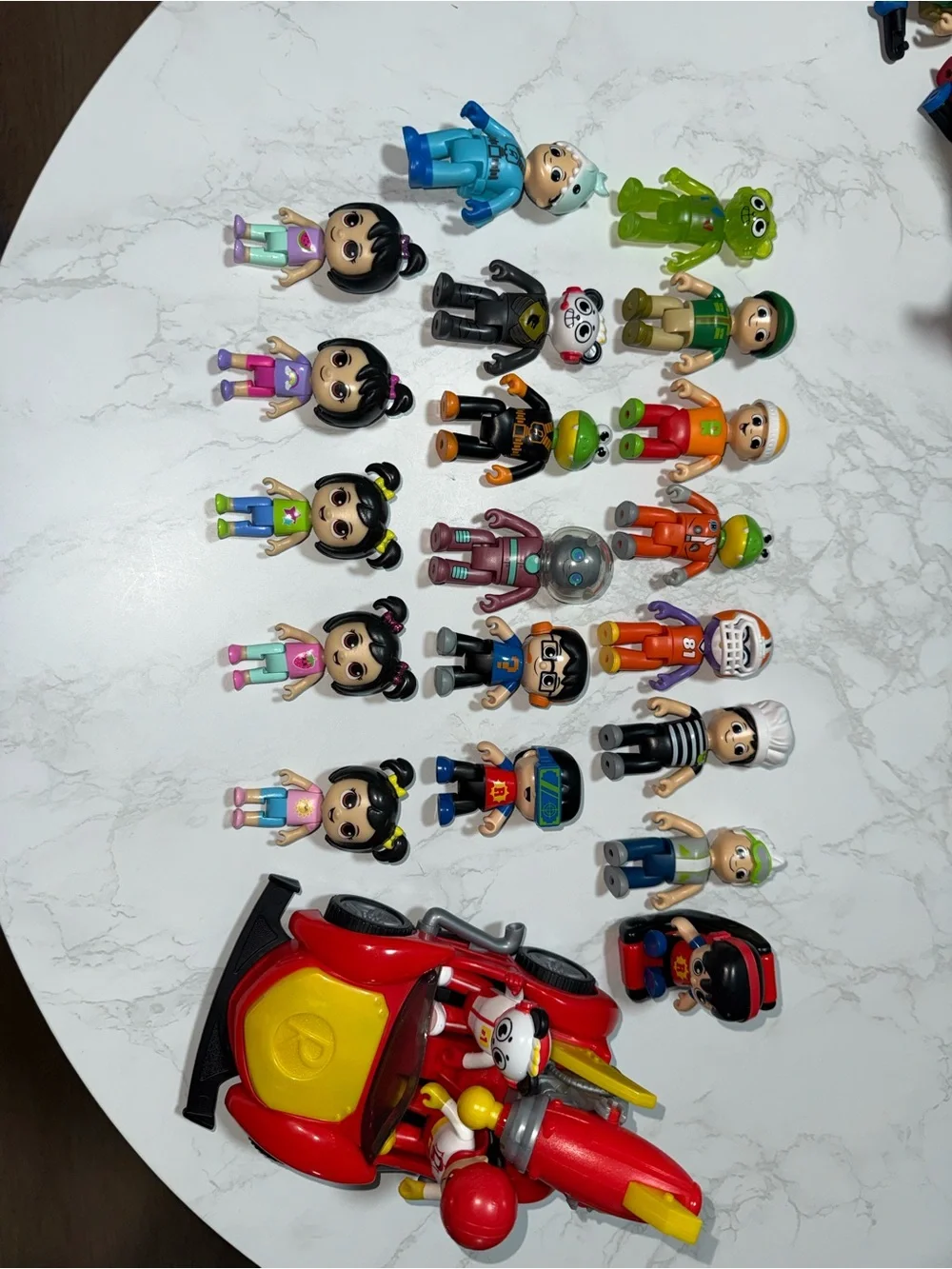 Kids Action Figures Playset with Red Rescue Vehicle and Mixed Color Figures